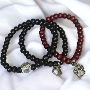 Dog foot print charm stretch bead bracelet bundle